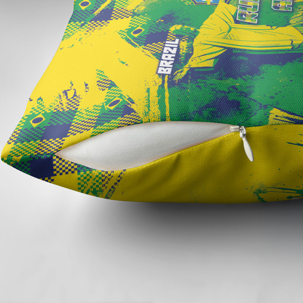 Brazil Football Pillow Cover Rumo Ao Hexa Grunge Style