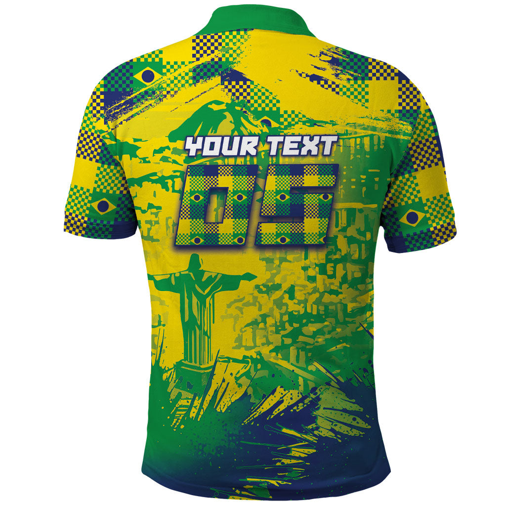 Custom Brazil Football Polo Shirt Rumo Ao Hexa Grunge Style