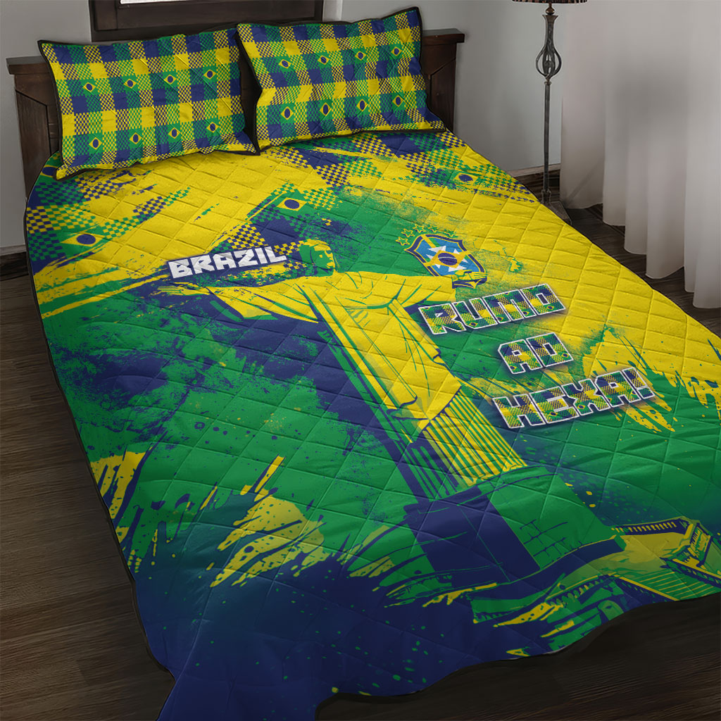 Brazil Football Quilt Bed Set Rumo Ao Hexa Grunge Style
