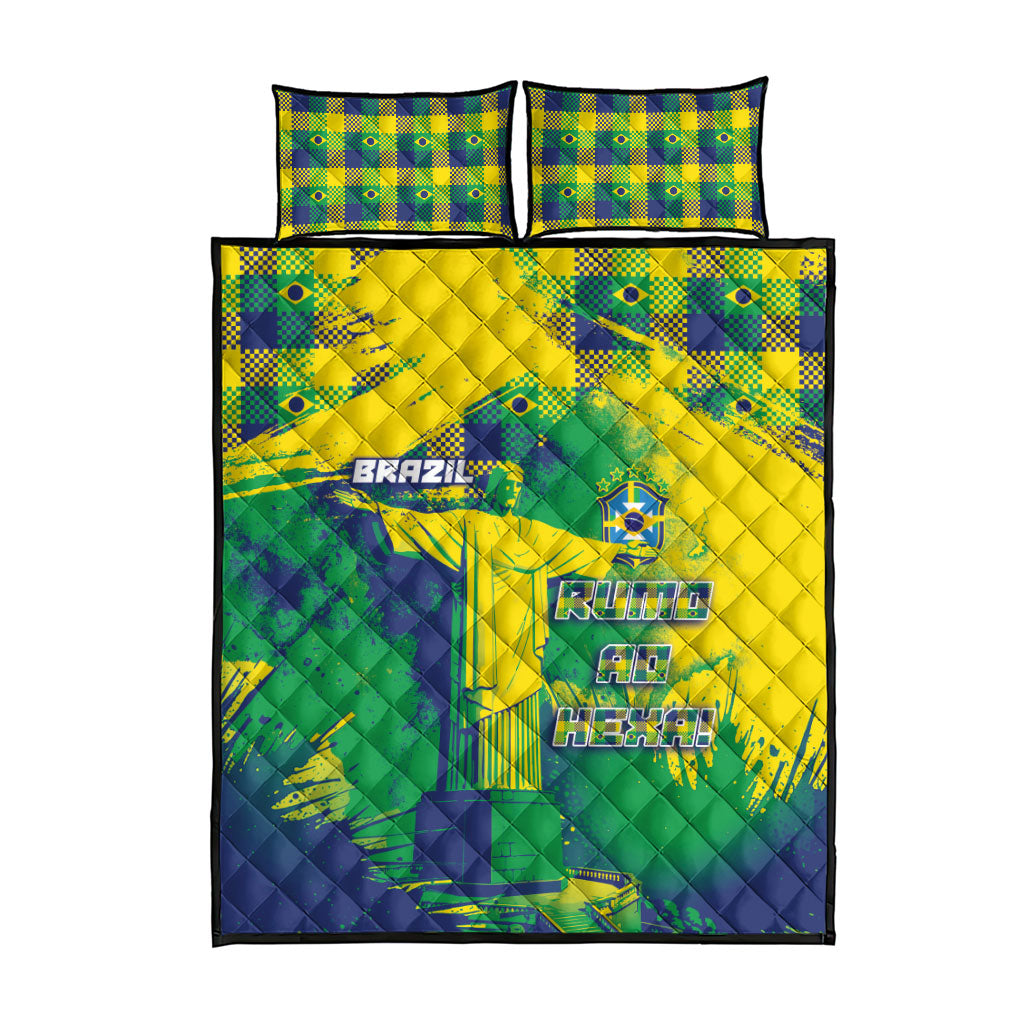 Brazil Football Quilt Bed Set Rumo Ao Hexa Grunge Style