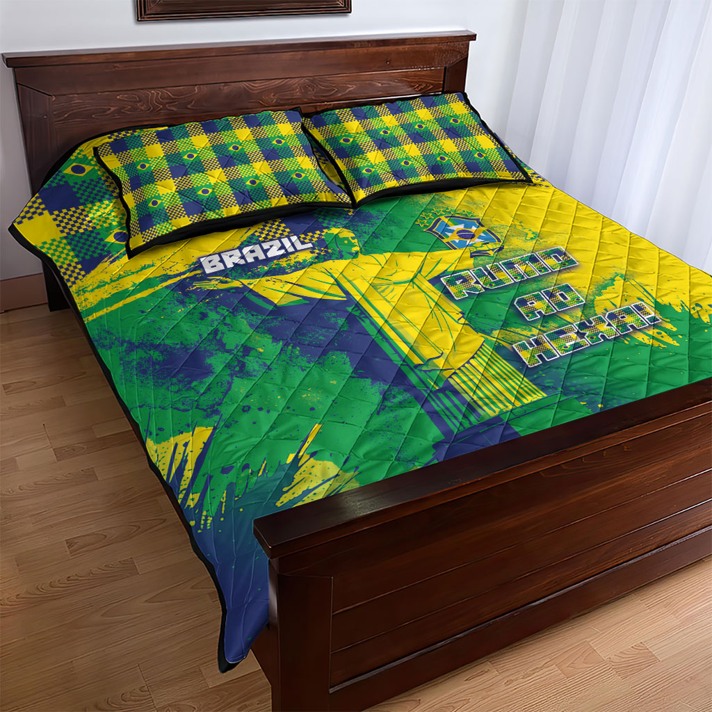 Brazil Football Quilt Bed Set Rumo Ao Hexa Grunge Style