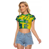 Custom Brazil Football Raglan Cropped T Shirt Rumo Ao Hexa Grunge Style
