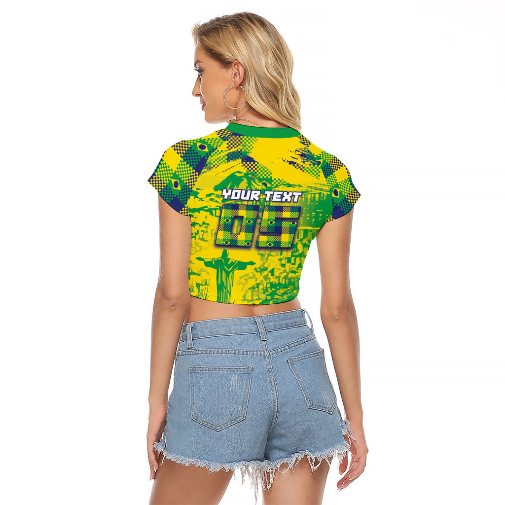Custom Brazil Football Raglan Cropped T Shirt Rumo Ao Hexa Grunge Style