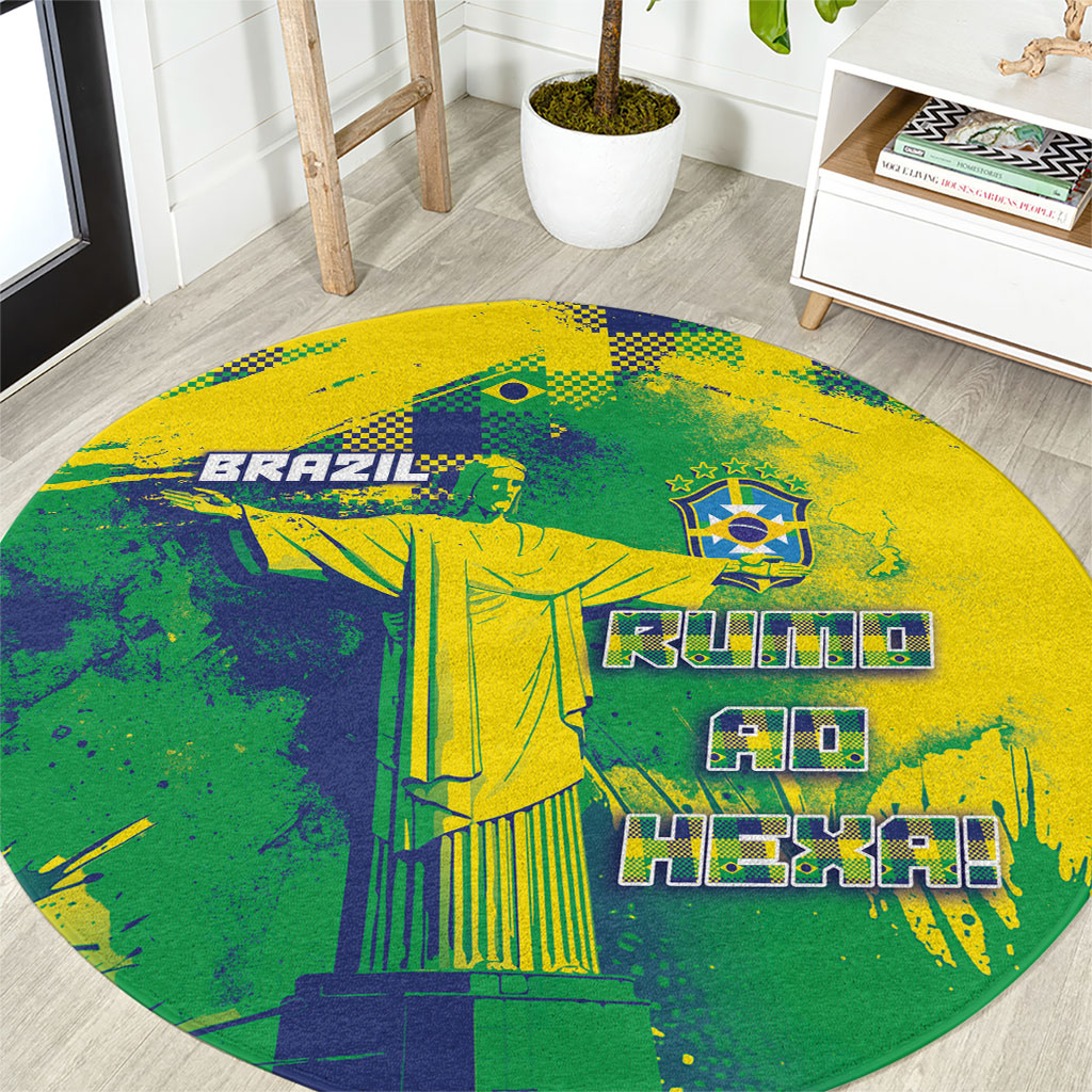 Brazil Football Round Carpet Rumo Ao Hexa Grunge Style
