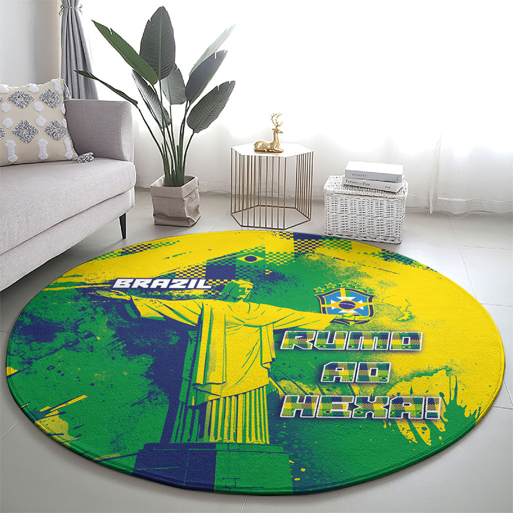 Brazil Football Round Carpet Rumo Ao Hexa Grunge Style