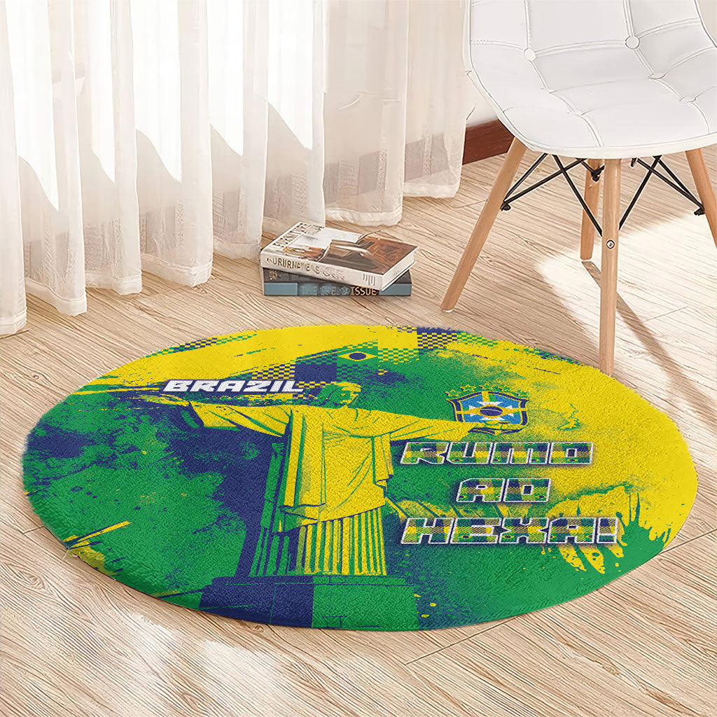 Brazil Football Round Carpet Rumo Ao Hexa Grunge Style