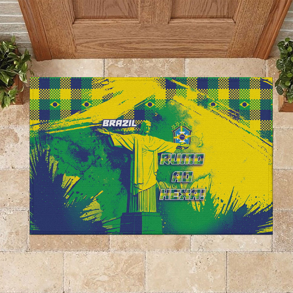 Brazil Football Rubber Doormat Rumo Ao Hexa Grunge Style