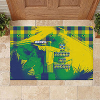 Brazil Football Rubber Doormat Rumo Ao Hexa Grunge Style