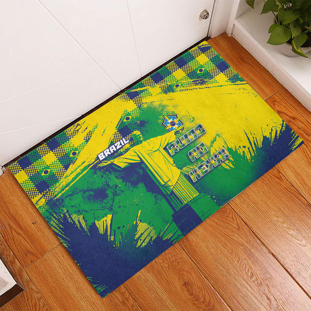 Brazil Football Rubber Doormat Rumo Ao Hexa Grunge Style
