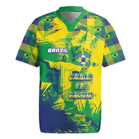 Custom Brazil Football Rugby Jersey Rumo Ao Hexa Grunge Style