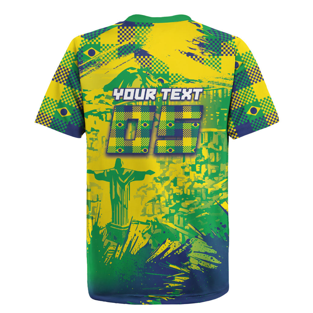 Custom Brazil Football Rugby Jersey Rumo Ao Hexa Grunge Style