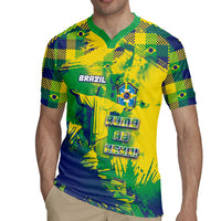 Custom Brazil Football Rugby Jersey Rumo Ao Hexa Grunge Style