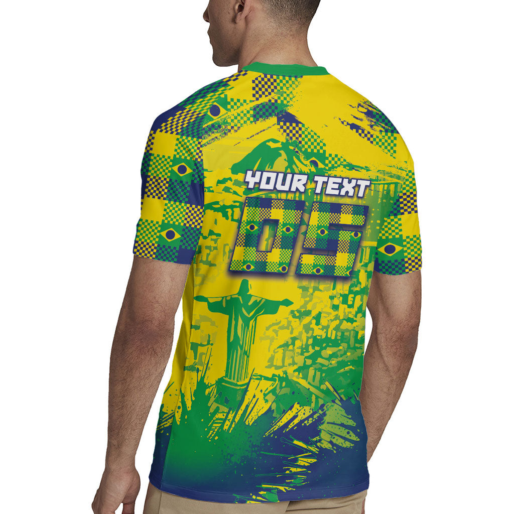 Custom Brazil Football Rugby Jersey Rumo Ao Hexa Grunge Style