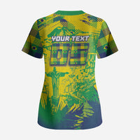 Custom Brazil Football Scrub Top Rumo Ao Hexa Grunge Style