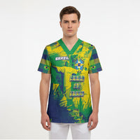 Custom Brazil Football Scrub Top Rumo Ao Hexa Grunge Style