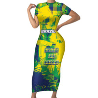 Custom Brazil Football Short Sleeve Bodycon Dress Rumo Ao Hexa Grunge Style
