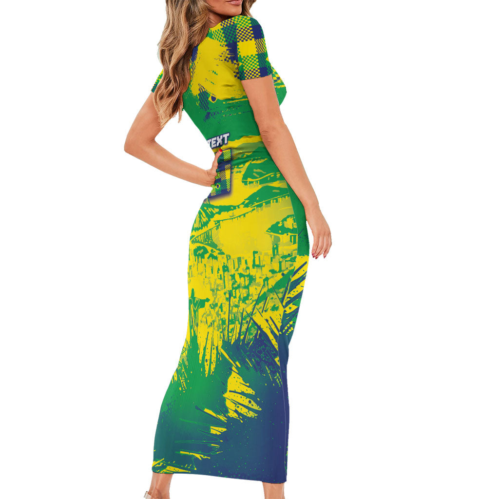 Custom Brazil Football Short Sleeve Bodycon Dress Rumo Ao Hexa Grunge Style