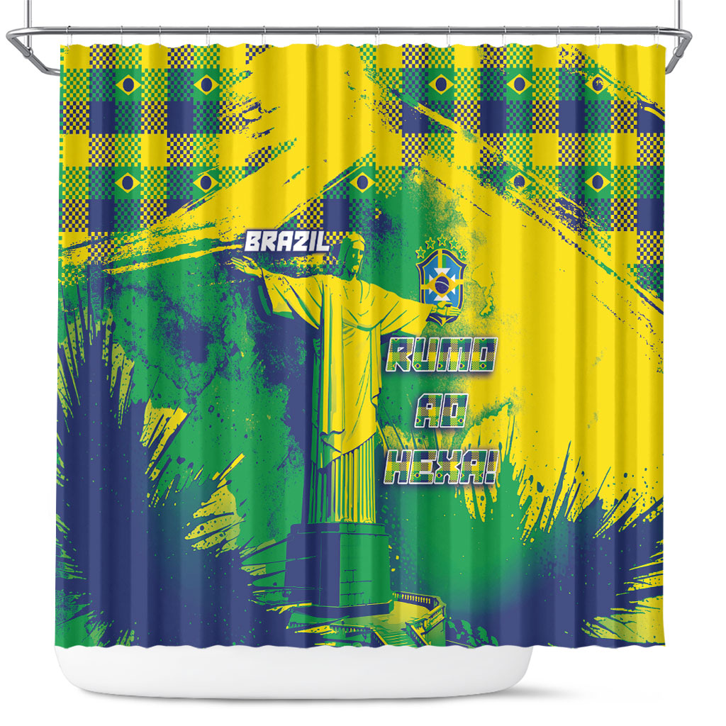Brazil Football Shower Curtain Rumo Ao Hexa Grunge Style