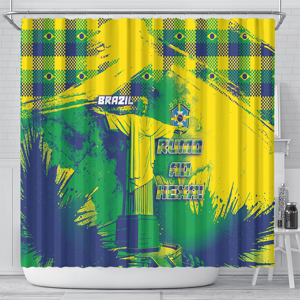 Brazil Football Shower Curtain Rumo Ao Hexa Grunge Style