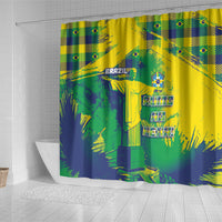 Brazil Football Shower Curtain Rumo Ao Hexa Grunge Style