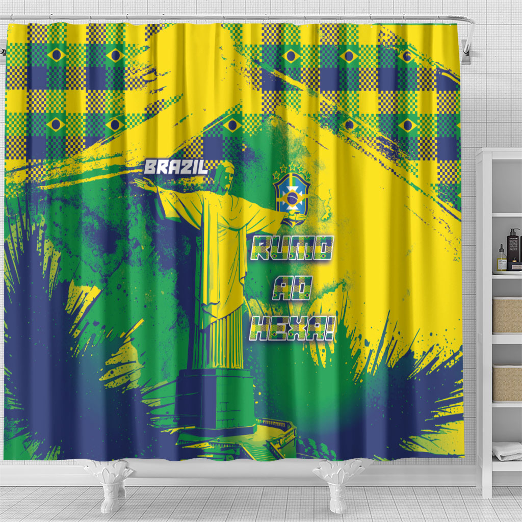 Brazil Football Shower Curtain Rumo Ao Hexa Grunge Style