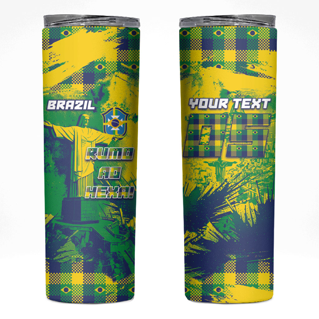 Custom Brazil Football Skinny Tumbler Rumo Ao Hexa Grunge Style