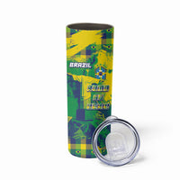 Custom Brazil Football Skinny Tumbler Rumo Ao Hexa Grunge Style