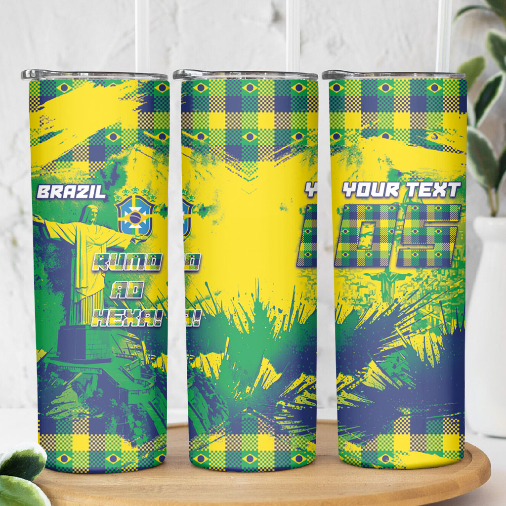 Custom Brazil Football Skinny Tumbler Rumo Ao Hexa Grunge Style