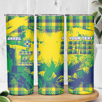 Custom Brazil Football Skinny Tumbler Rumo Ao Hexa Grunge Style