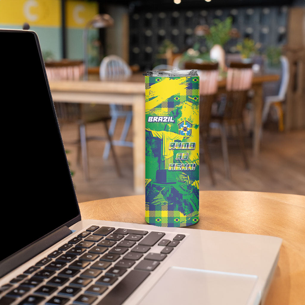 Custom Brazil Football Skinny Tumbler Rumo Ao Hexa Grunge Style