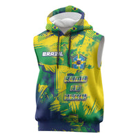 Custom Brazil Football Sleeveless Hoodie Rumo Ao Hexa Grunge Style