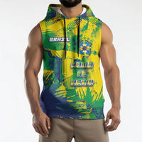 Custom Brazil Football Sleeveless Hoodie Rumo Ao Hexa Grunge Style