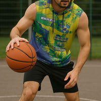Custom Brazil Football Sleeveless Hoodie Rumo Ao Hexa Grunge Style
