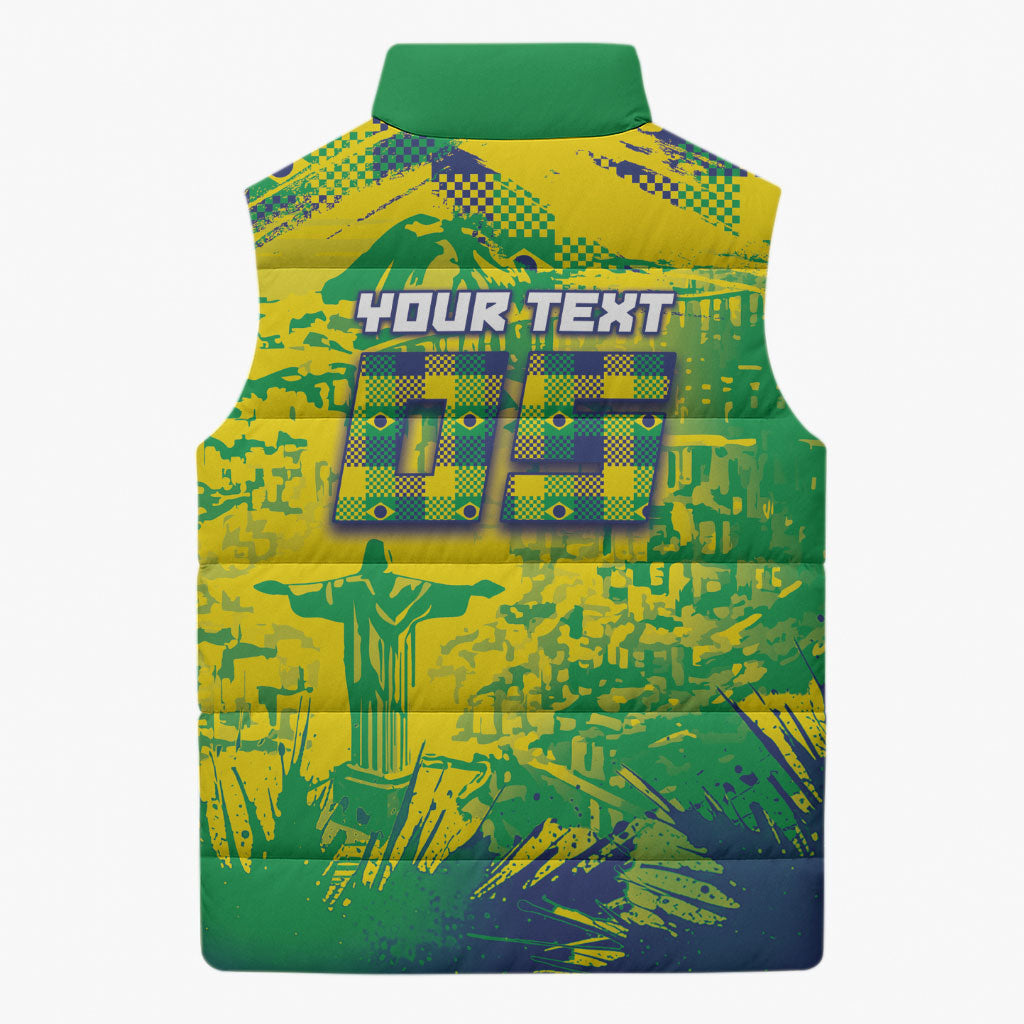 Custom Brazil Football Sleeveless Puffer Jacket Rumo Ao Hexa Grunge Style