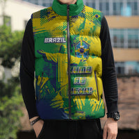 Custom Brazil Football Sleeveless Puffer Jacket Rumo Ao Hexa Grunge Style