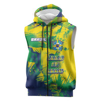Custom Brazil Football Sleeveless Zip Hoodie Rumo Ao Hexa Grunge Style