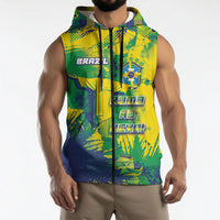 Custom Brazil Football Sleeveless Zip Hoodie Rumo Ao Hexa Grunge Style