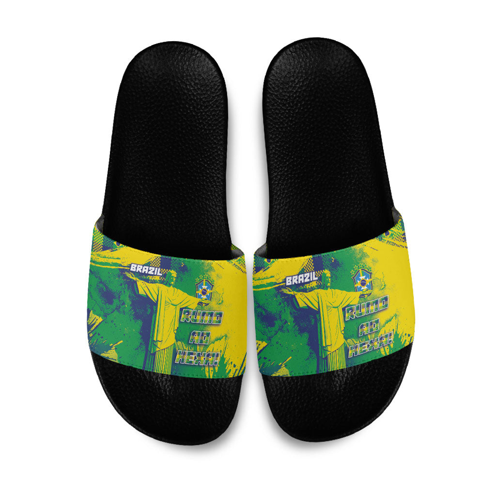 Brazil Football Slide Sandals Rumo Ao Hexa Grunge Style