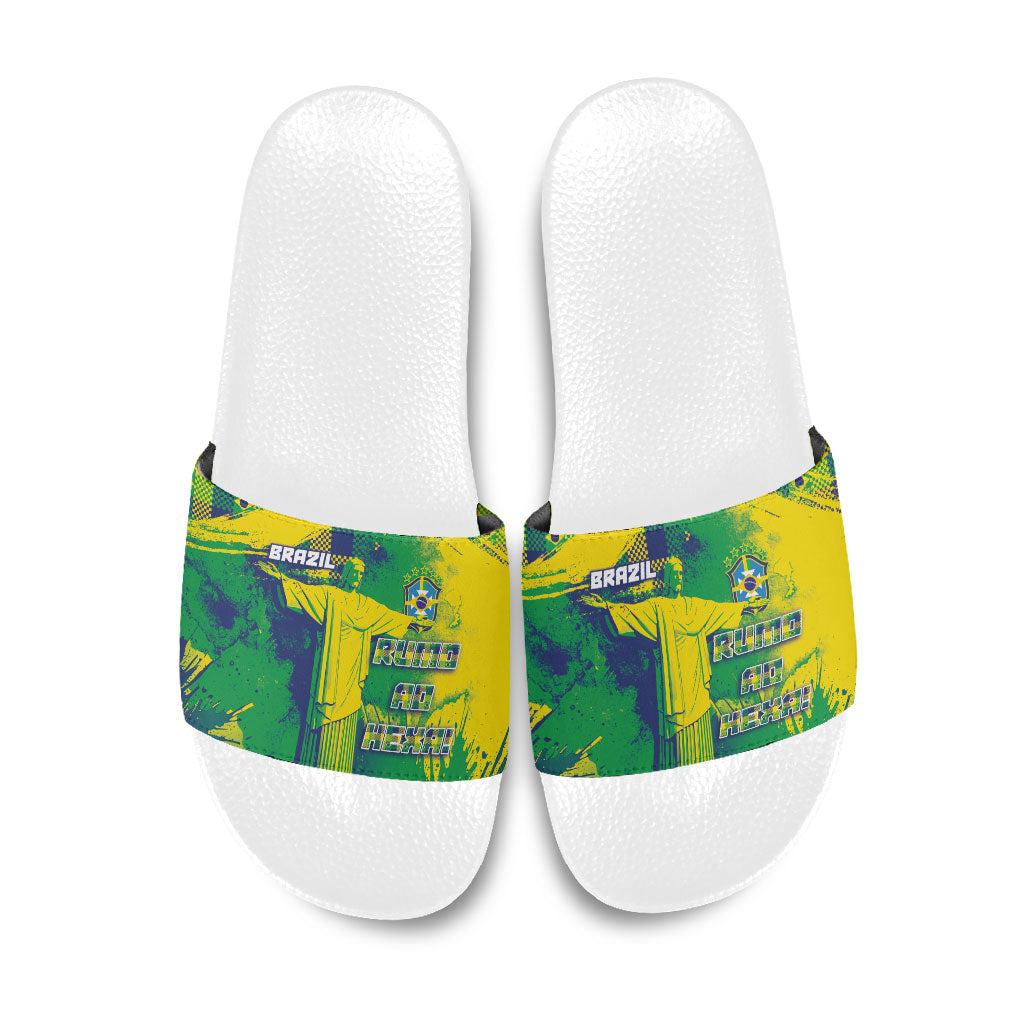 Brazil Football Slide Sandals Rumo Ao Hexa Grunge Style