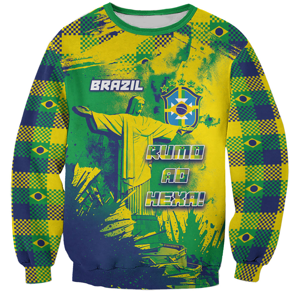 Custom Brazil Football Sweatshirt Rumo Ao Hexa Grunge Style