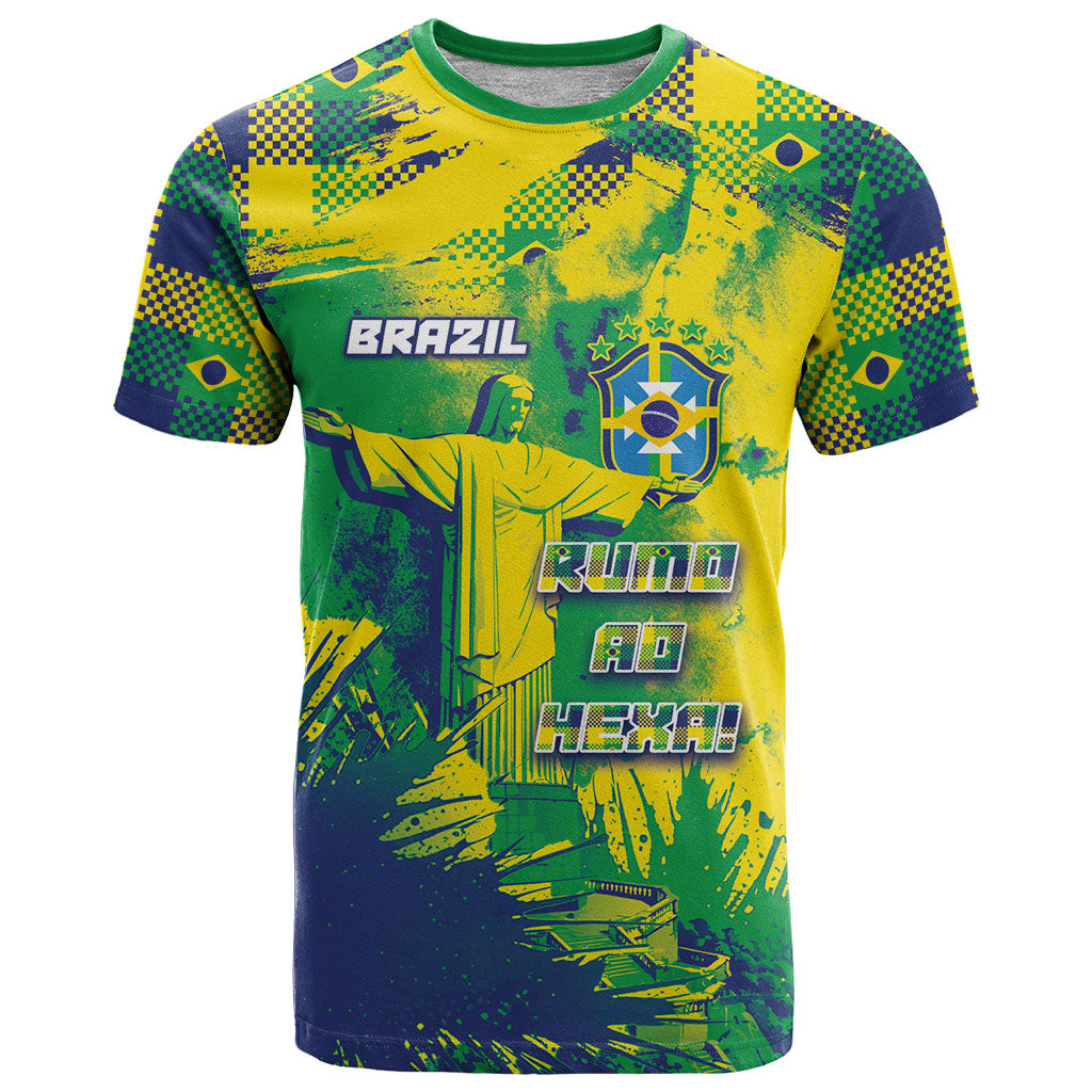 Custom Brazil Football T Shirt Rumo Ao Hexa Grunge Style