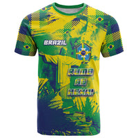 Custom Brazil Football T Shirt Rumo Ao Hexa Grunge Style