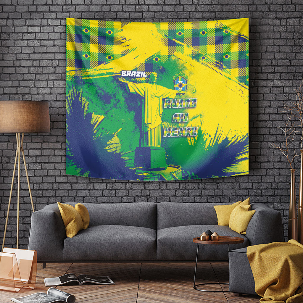 Brazil Football Tapestry Rumo Ao Hexa Grunge Style