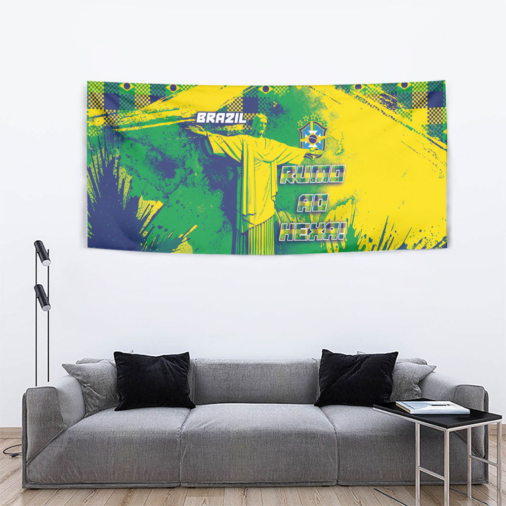 Brazil Football Tapestry Rumo Ao Hexa Grunge Style
