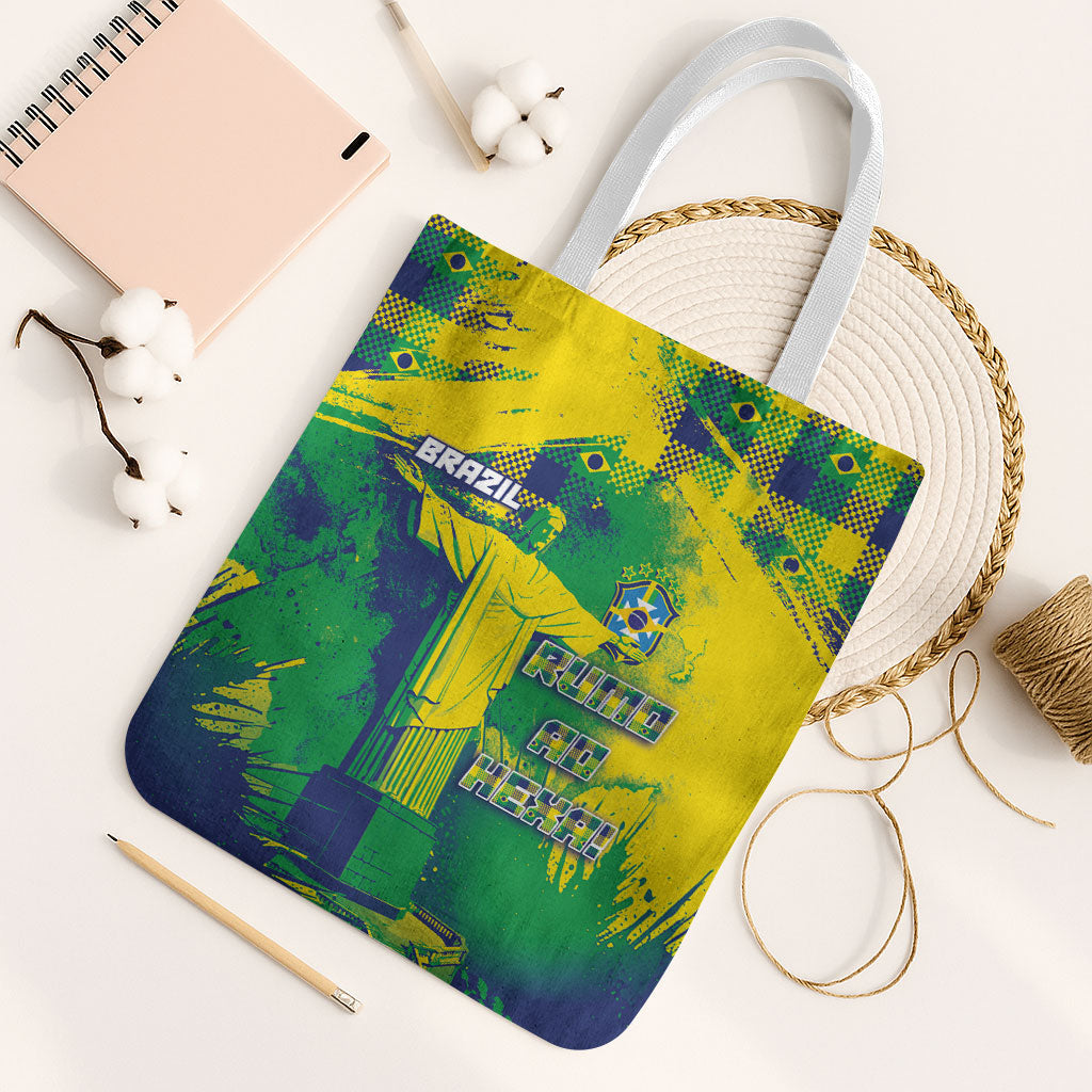Brazil Football Tote Bag Rumo Ao Hexa Grunge Style