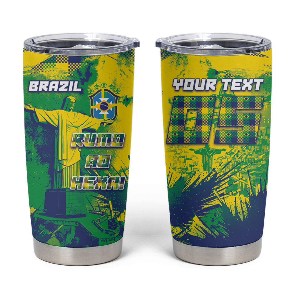 Custom Brazil Football Tumbler Cup Rumo Ao Hexa Grunge Style