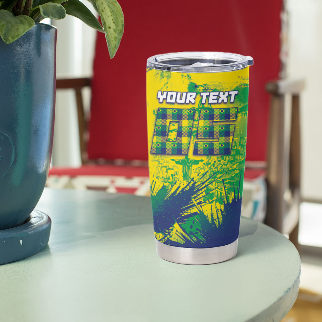 Custom Brazil Football Tumbler Cup Rumo Ao Hexa Grunge Style