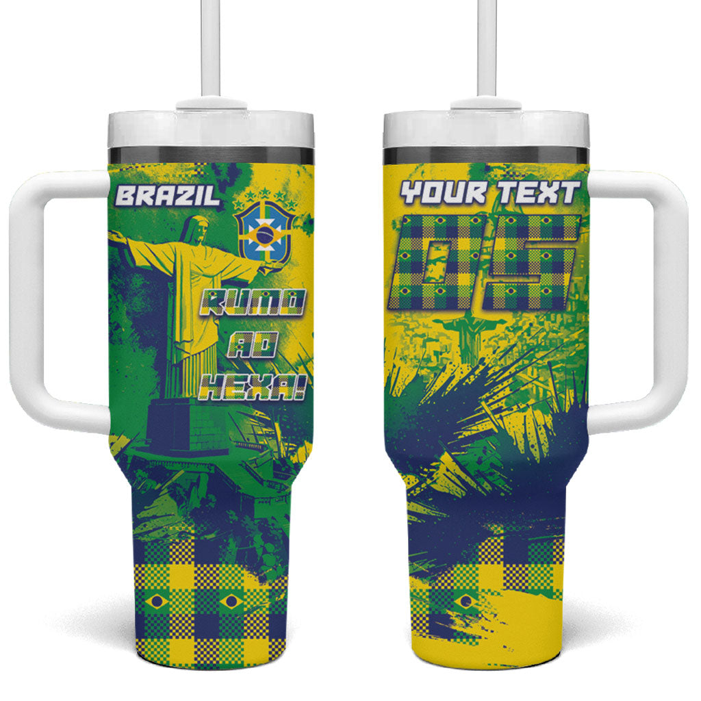 Custom Brazil Football Tumbler With Handle Rumo Ao Hexa Grunge Style