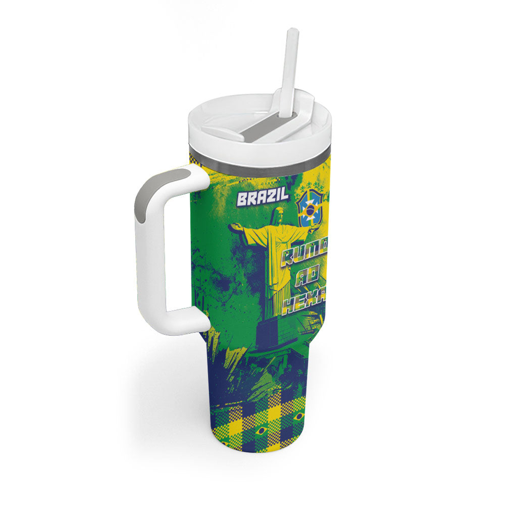 Custom Brazil Football Tumbler With Handle Rumo Ao Hexa Grunge Style