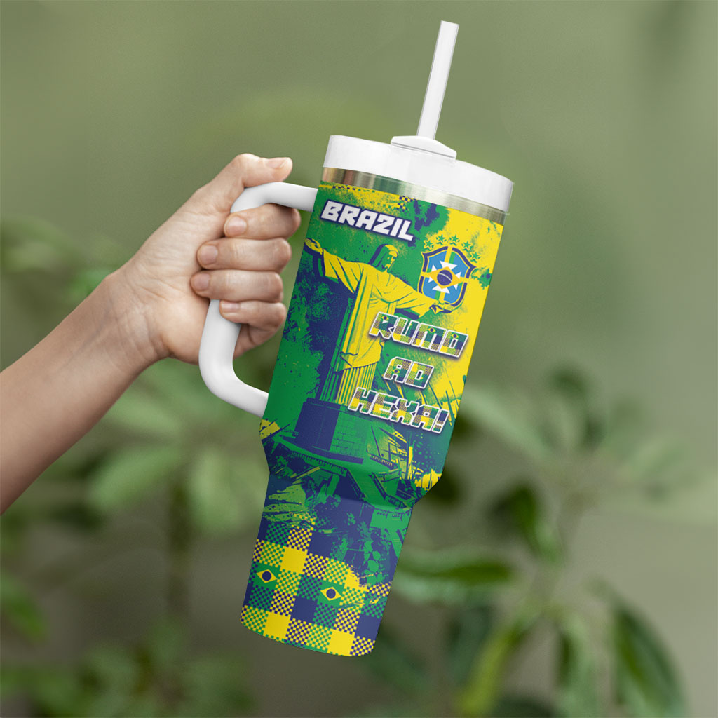 Custom Brazil Football Tumbler With Handle Rumo Ao Hexa Grunge Style